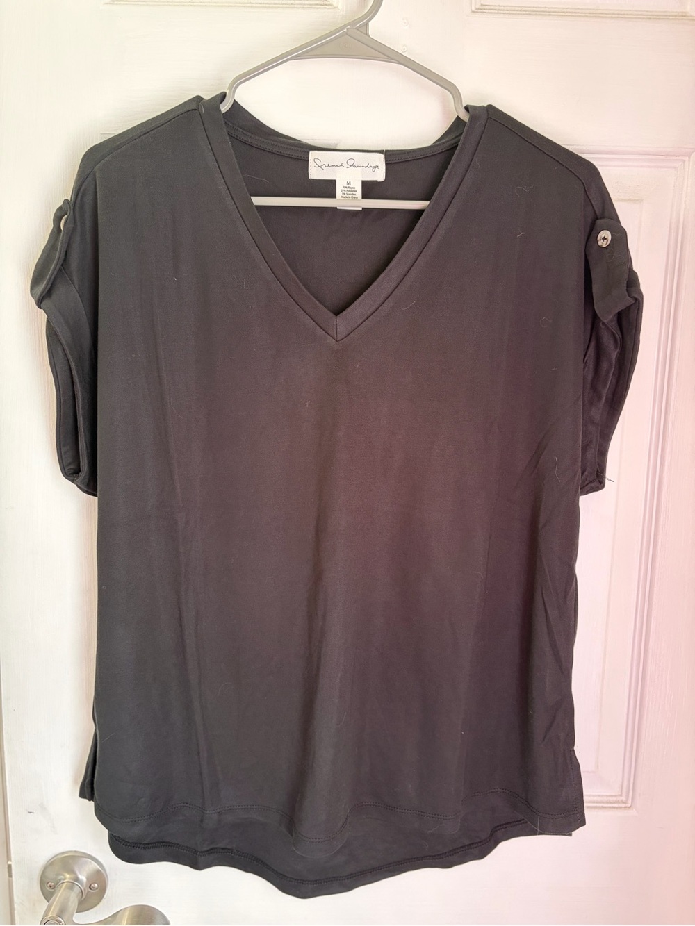 French Laundry Women's V-Neck Short Sleeve Tee - Black